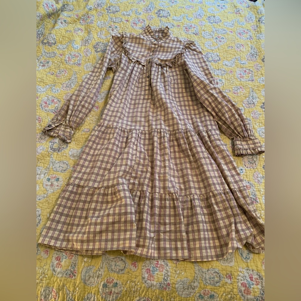 Laura Ashley Lightweight Cotton Plaid Smock Dress